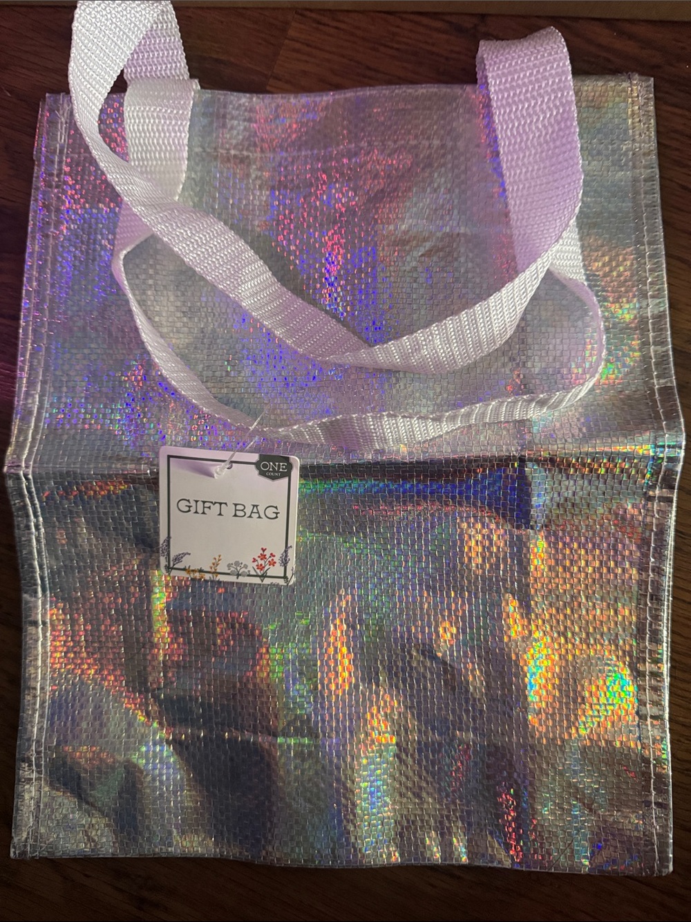 9” x 11.5” Holographic Tote Gift Bag - Silver C1.RBk.M